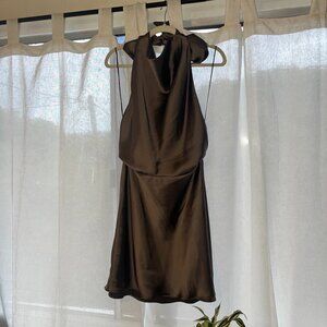 NEW Zara Satin Backless Mini Dress, Gray, Size L